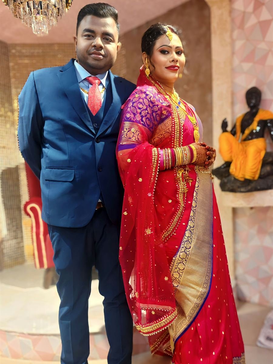 Bride and groom on wedding day. Bridal Makeup by Sha lov Unisex Salon Jagamara Bhubaneswar